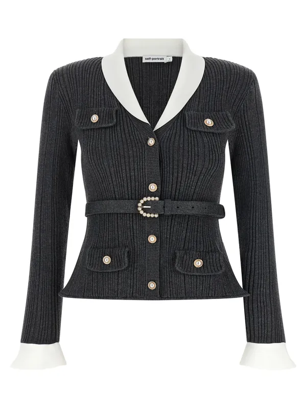Ribbed Cardigan Sweaters And Cardigans Gray - Self-Portrait