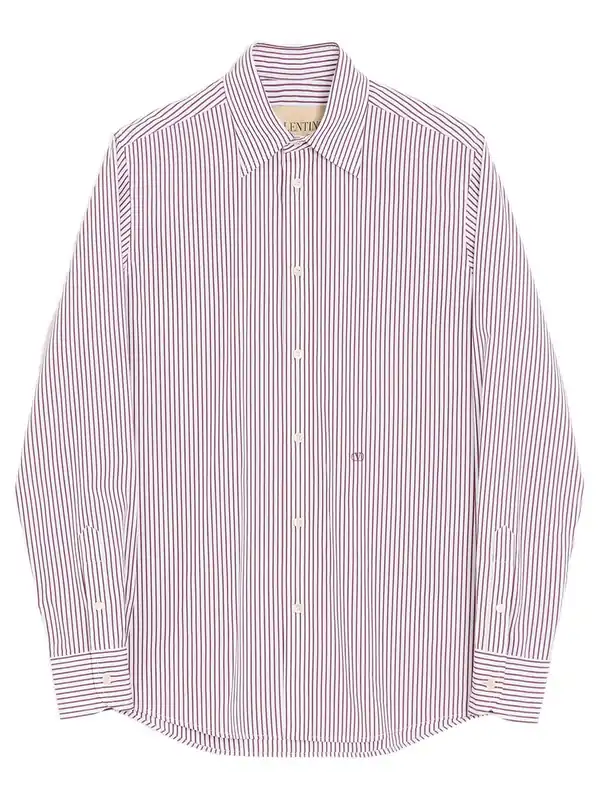 Valentino Cotton Poplin Striped Shirt With Vlogo Embroidery - Valentino Garavani
