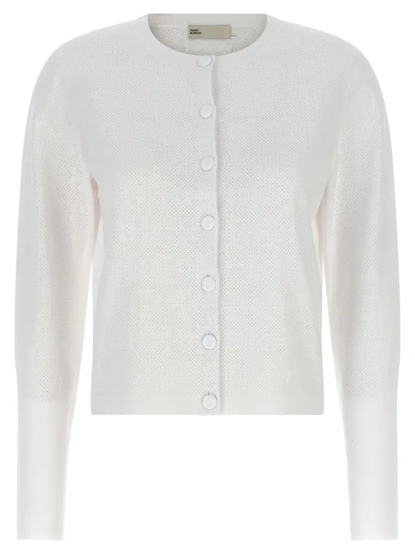 Pointelle Viscose Cardigan Sweaters And Cardigans White - Tory Burch
