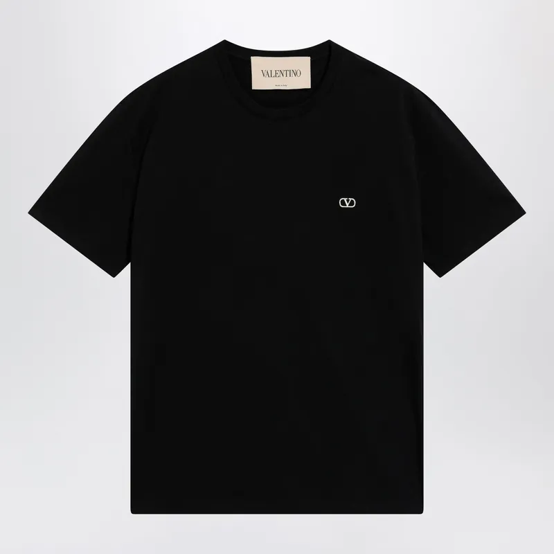 Black Cotton T-Shirt With V Logo Embroidery