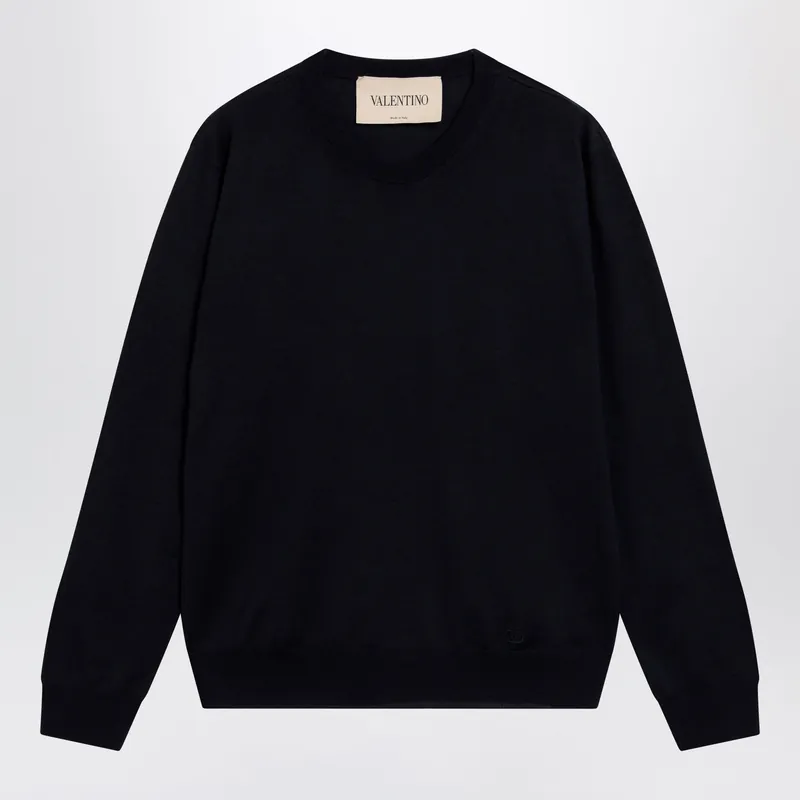 Navy Blue Wool Crewneck Sweater - Valentino Garavani
