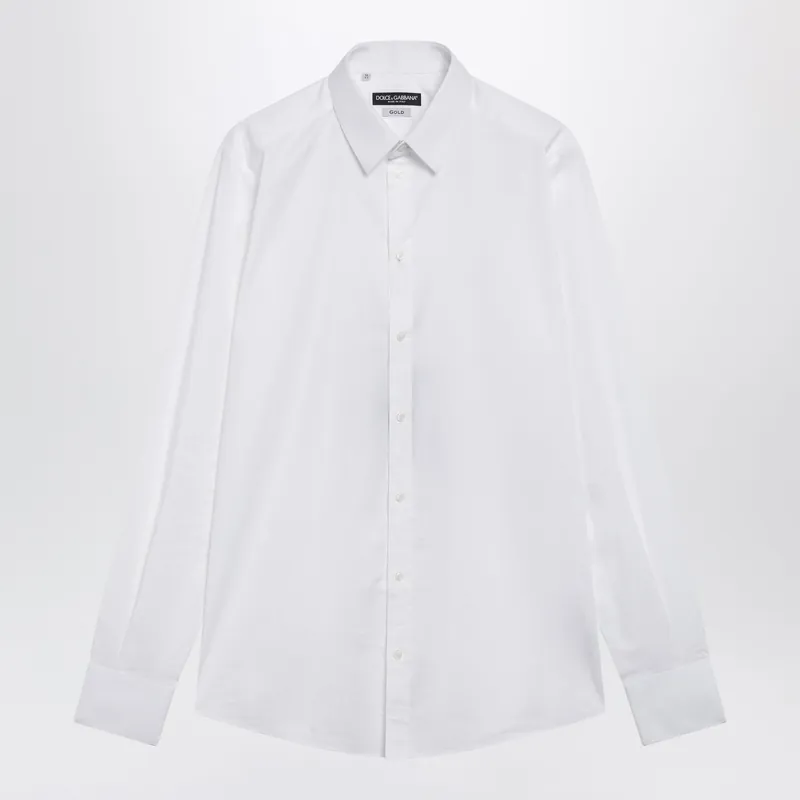 Gold Fit Stretch Poplin Shirt In Optical White - Dolce & Gabbana