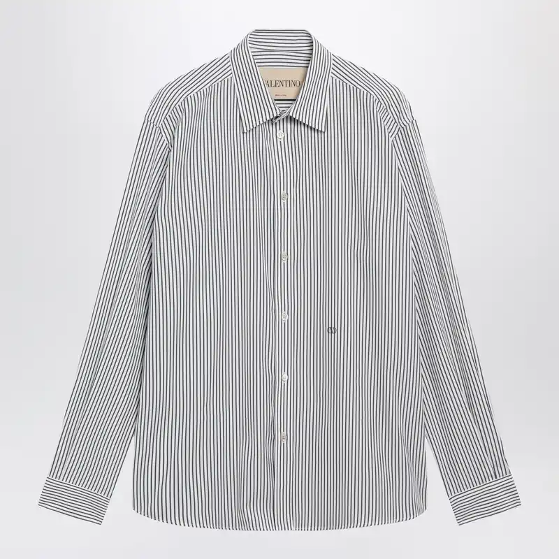 Ivory/Green Striped Shirt With Vlogo - Valentino Garavani