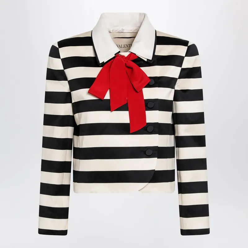 Vanilla/Black Striped Jacket With Maxi Bow - Valentino Garavani