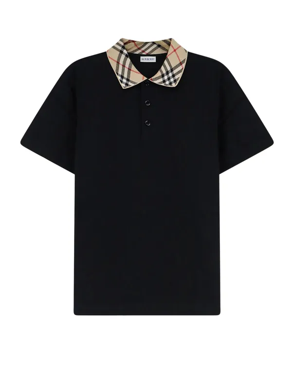 Cotton Polo Shirt With Check Collar Detail - Burberry