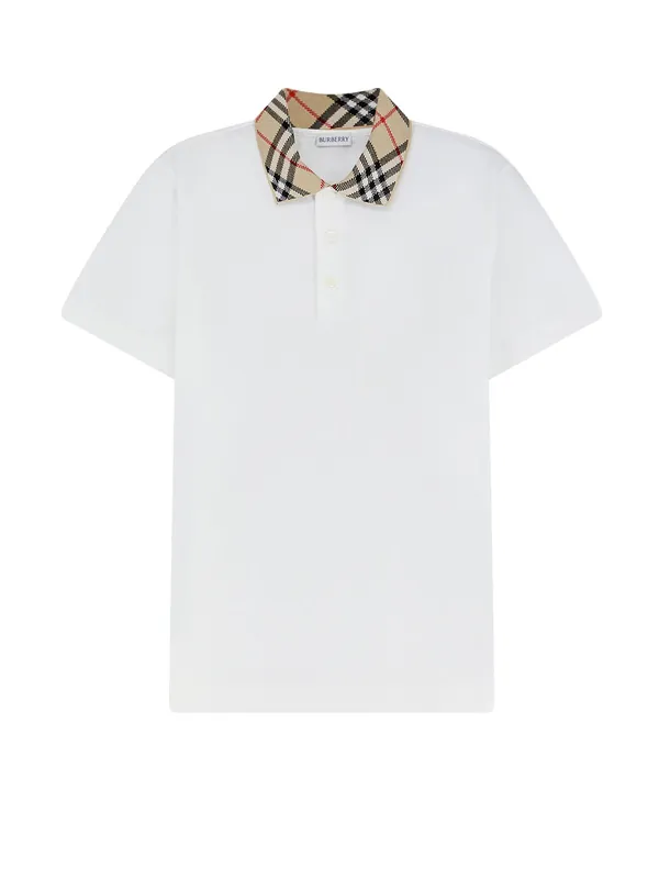 Cotton Polo Shirt With Check Collar Detail - Burberry