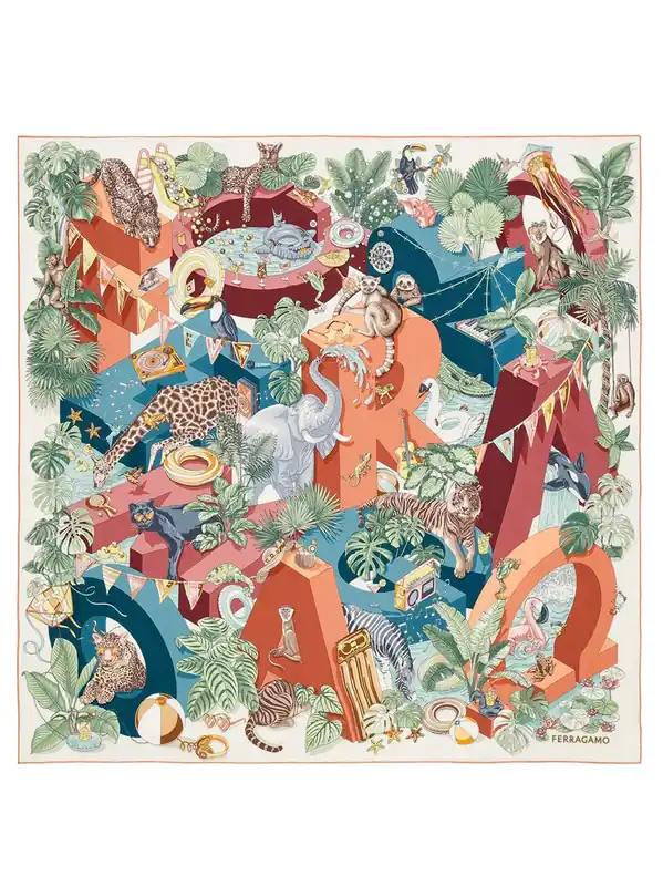 Jungle Party Print Silk Scarf - Ferragamo