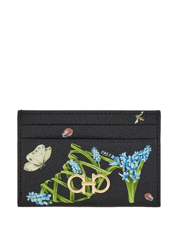Gancini Card Holder With Floral Print - Ferragamo