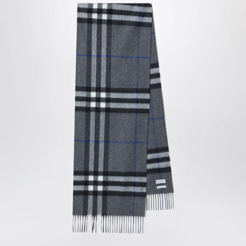 Check Cashmere Scarf In Marlborough Grey - Burberry