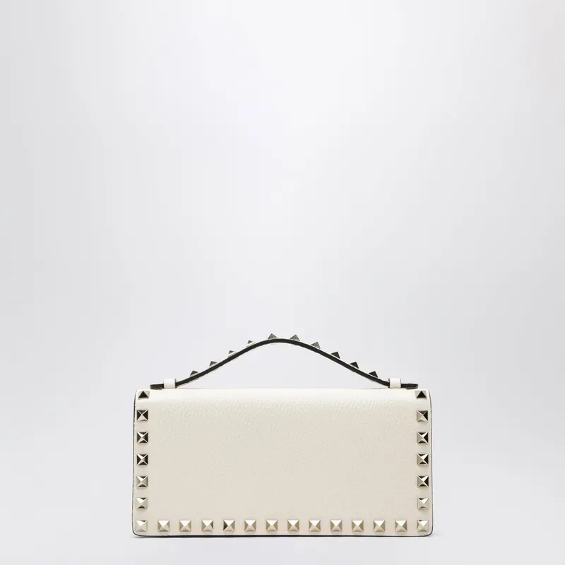 Rockstud Chain Wallet In Grained Calfskin, Light Ivory - Valentino Garavani