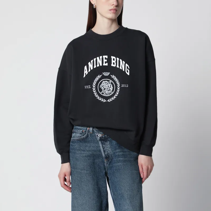 Miles Collegiate Cotton Sweatshirt Vintage Black - Anine Bing