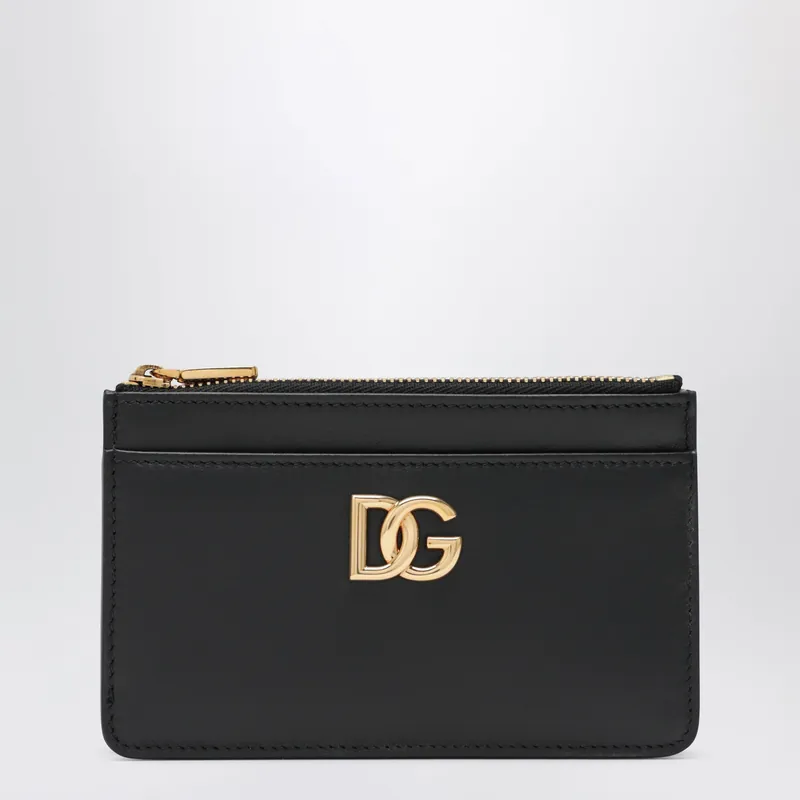 Black Leather Zip Card Holder With Dg Logo - Dolce & Gabbana