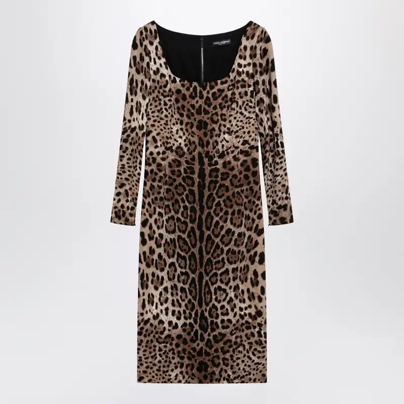Leopard-Print Long-Sleeve Dress In Viscose
