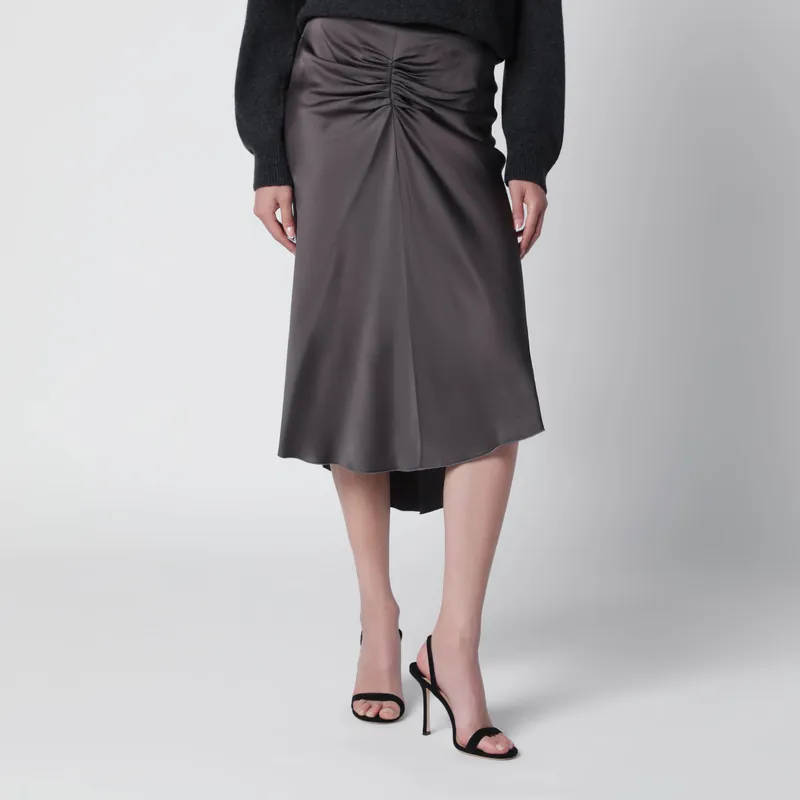 Bela Midi Skirt In Mineral Grey Crêpe Satin - Victoria Beckham