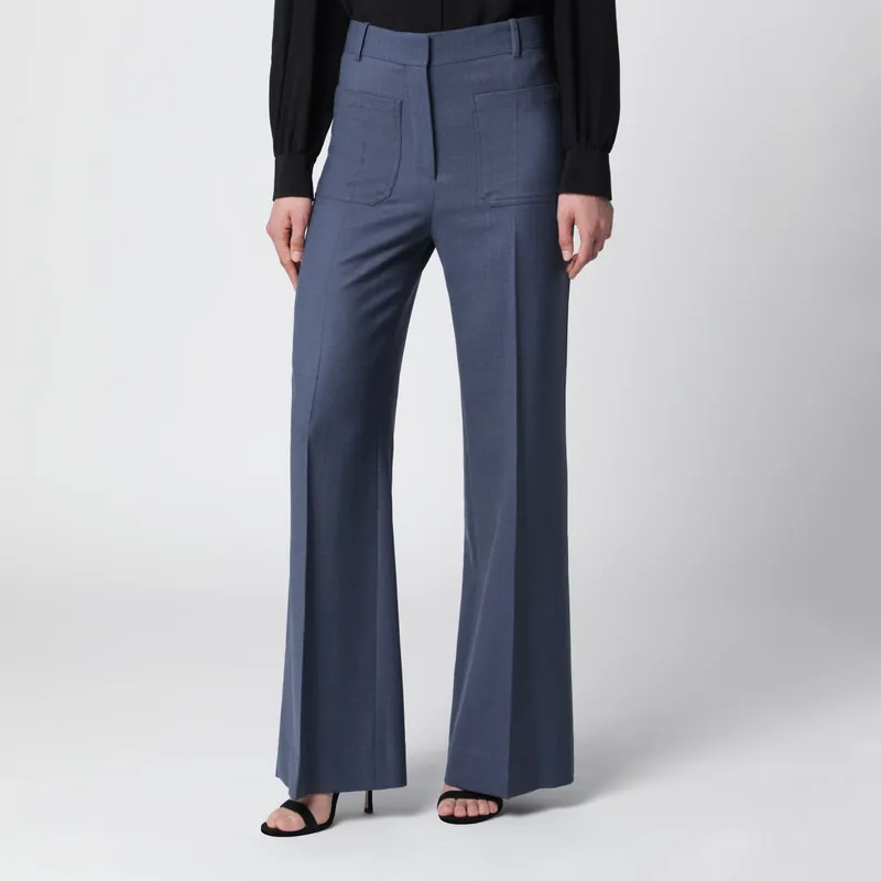 Alina Trousers In Blue Mélange Wool Blend - Victoria Beckham