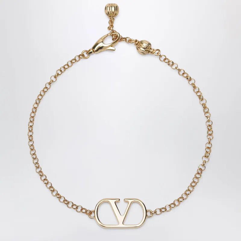 V Logo Signature Bracelet In Gold-Tone Brass