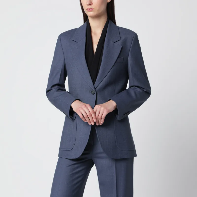 Katherine Single-Breasted Jacket In Blue Mélange Wool Blend