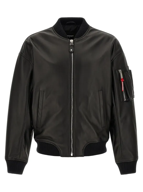 Leather Bomber Jacket Puffer Jackets Black - Dsquared2