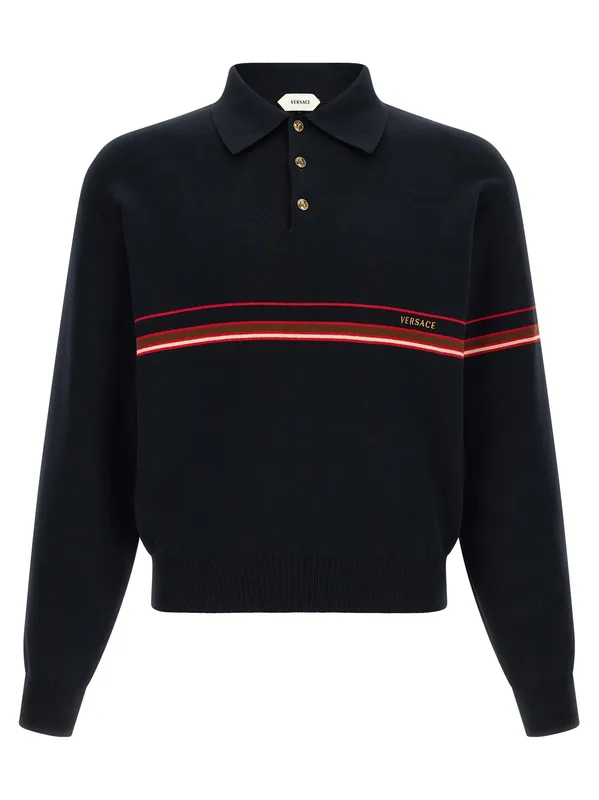 Inlaid Striped Shirt Polo Blue - Versace