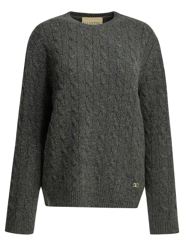 Virgin Wool Crewneck Sweater Knitwear Grey - Valentino Garavani