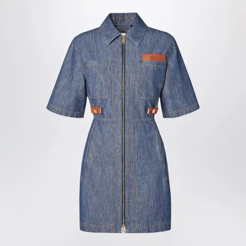 Navy Blue Chambray Dress - Fendi