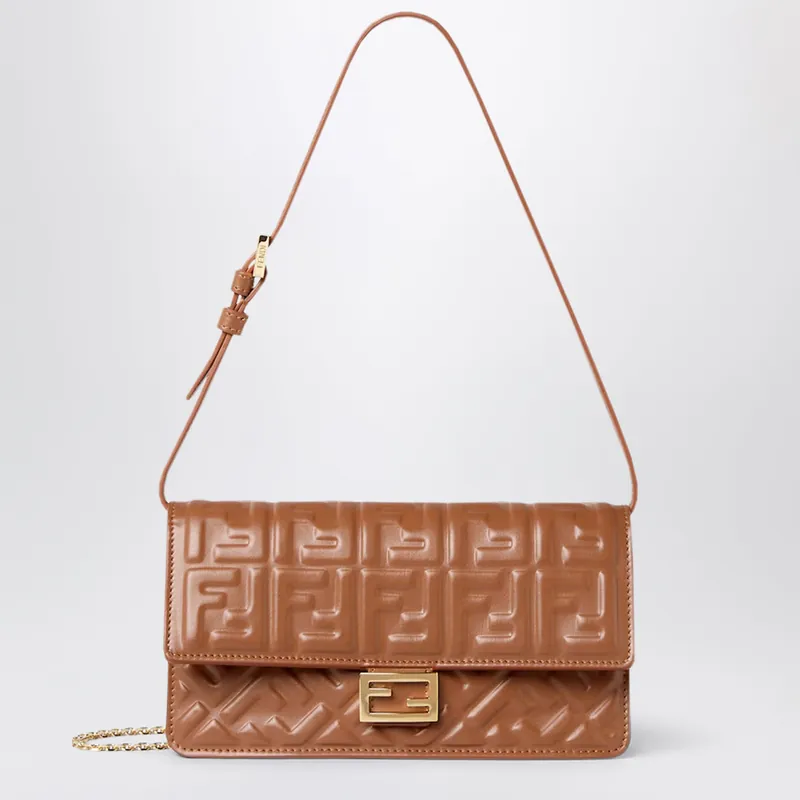 Baguette On Chain Wallet In Sellier Nappa Leather With Ff Motif - Fendi