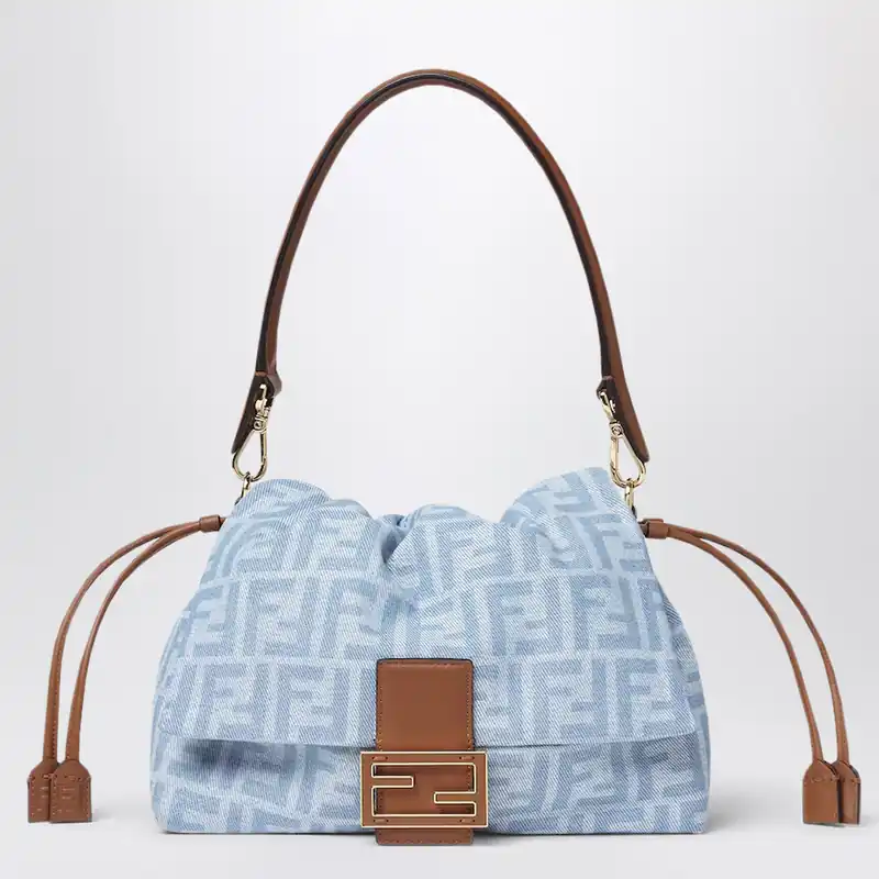 Medium Baguette Mums’ Bag In Light Blue Ff Denim - Fendi