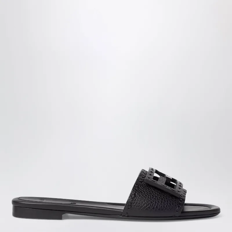 Black Leather Baguette Slides - Fendi