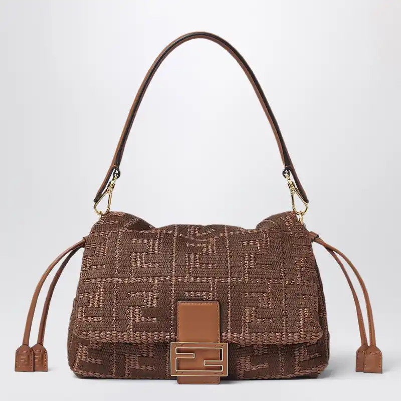 Medium Baguette Mums’ Bag In Woven Raffia With Ff Selliér Embroidery - Fendi