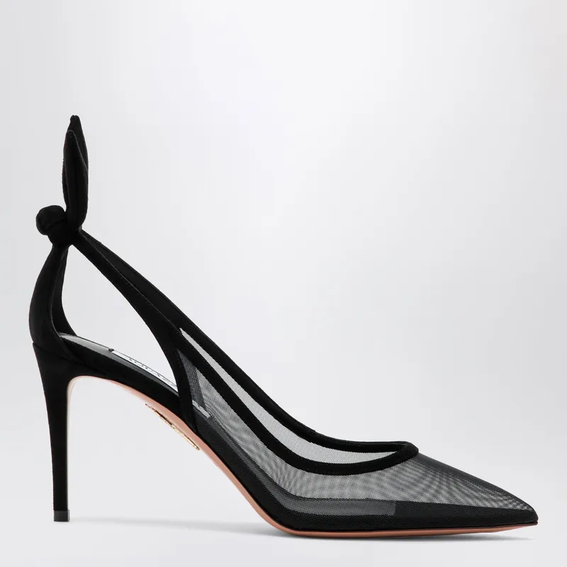 Black Bow-Tie Mesh Pumps
