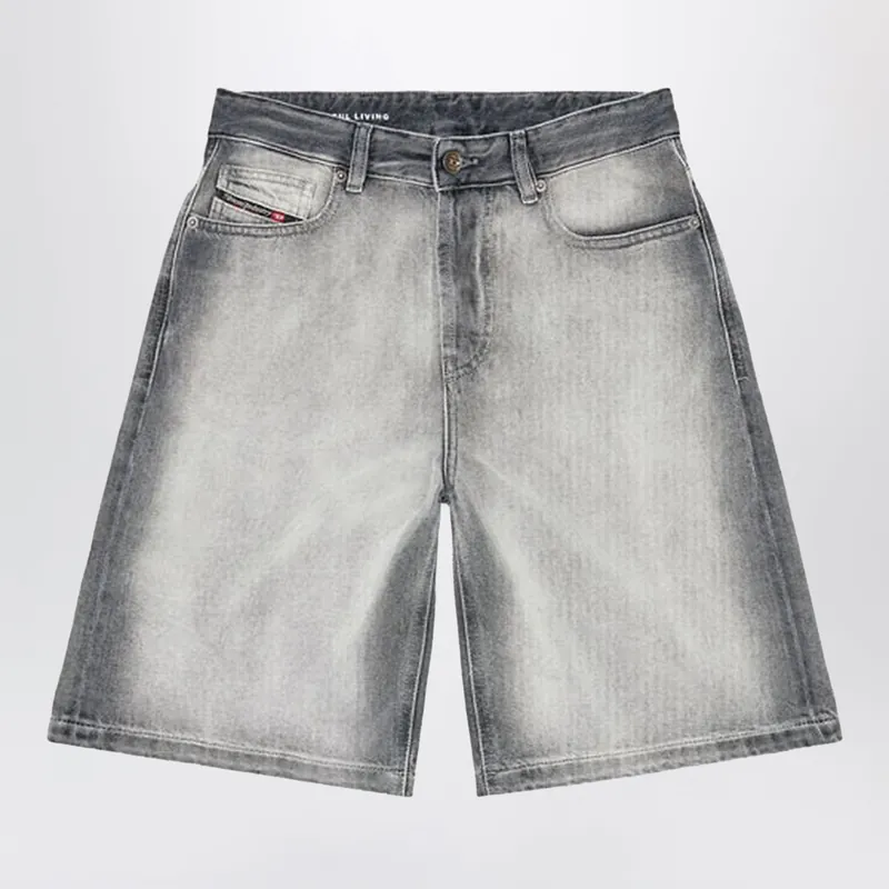 Grey De-Sire Skeleton Denim Bermuda Shorts