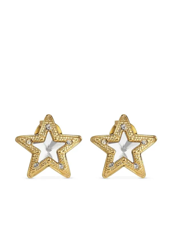 Gold-Finish Metal Jc Star Stud Earrings With Swarovski Crystals