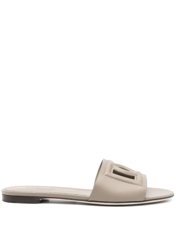 Dg Logo Leather Flat Sandals - Dolce & Gabbana