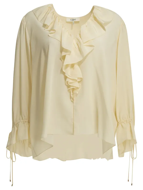 Silk Blouse With Ruffles Shirts White - Chloé