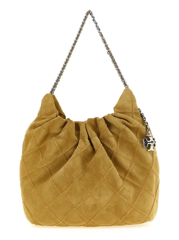 Hobo Mini Fleming Shoulder Bags Beige - Tory Burch