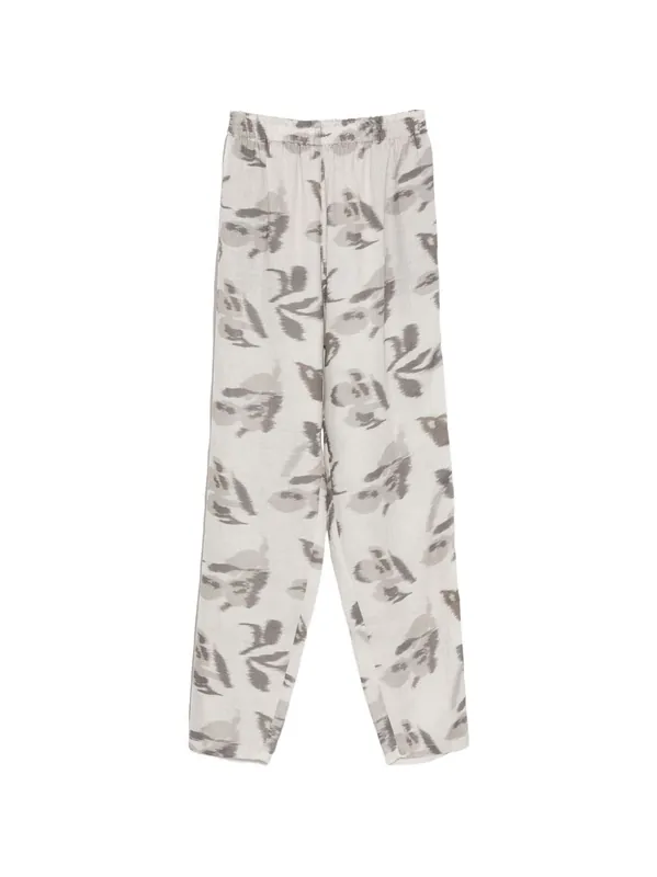 Printed Linen Trousers - Emporio Armani