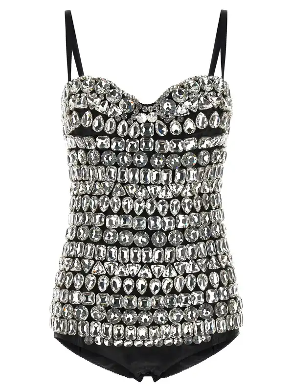 Crystal Bodysuit Tops Silver - Dolce & Gabbana