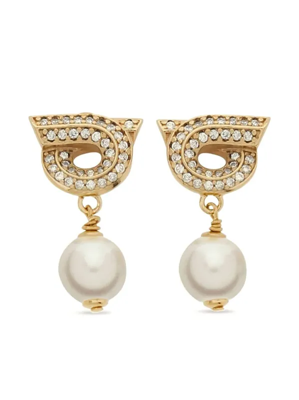 Gancini Earrings With Pearls And Crystals - Ferragamo