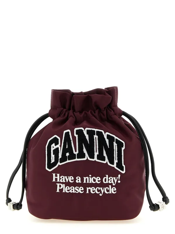Ganni Logo Clutch Bordeaux
