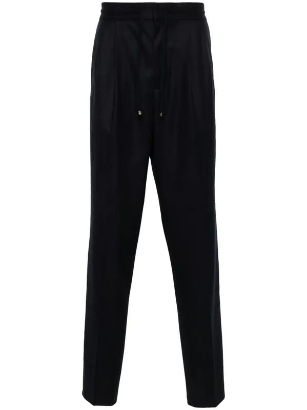 Wool Flannel Leisure Fit Trousers With Drawstring And Double Pleats - Brunello Cucinelli