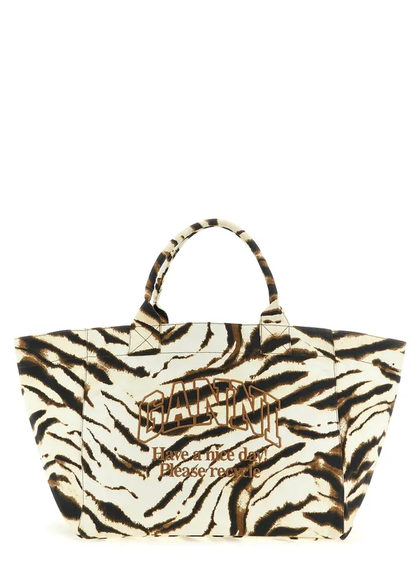 Xxl Zebra Tote Bag Beige - Ganni