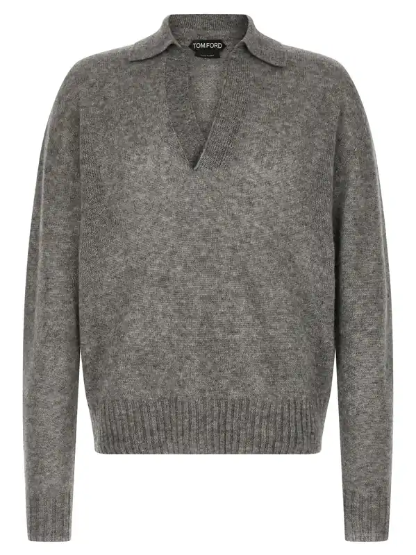 Cashmere And Silk Polo Shirt Sweaters And Cardigans Gray - Tom Ford