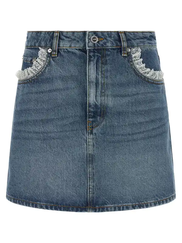 Denim And Lace Skirt Skirts Blue - Ganni