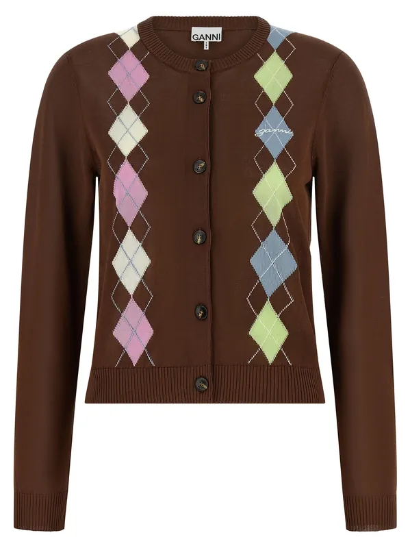 Argyle Sweaters And Cardigans Brown - Ganni