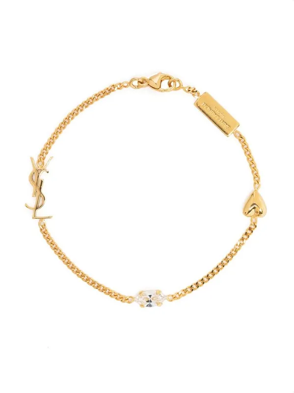 Metal And Rhinestone Cassandre Heart Charm Bracelet - Saint Laurent