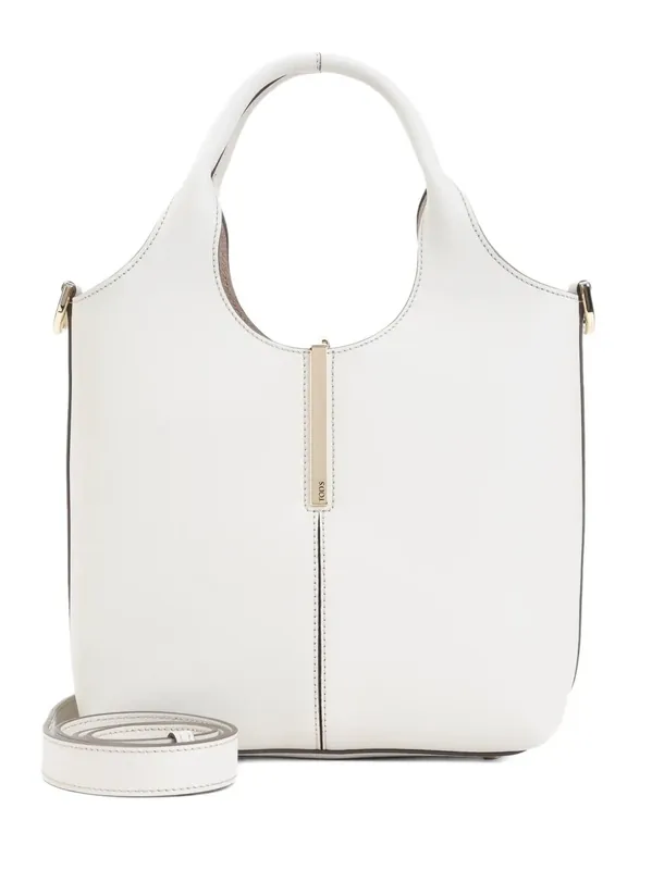 Leather Mini Tote Bag With Branded Metal Bar Accessory - Tod`S