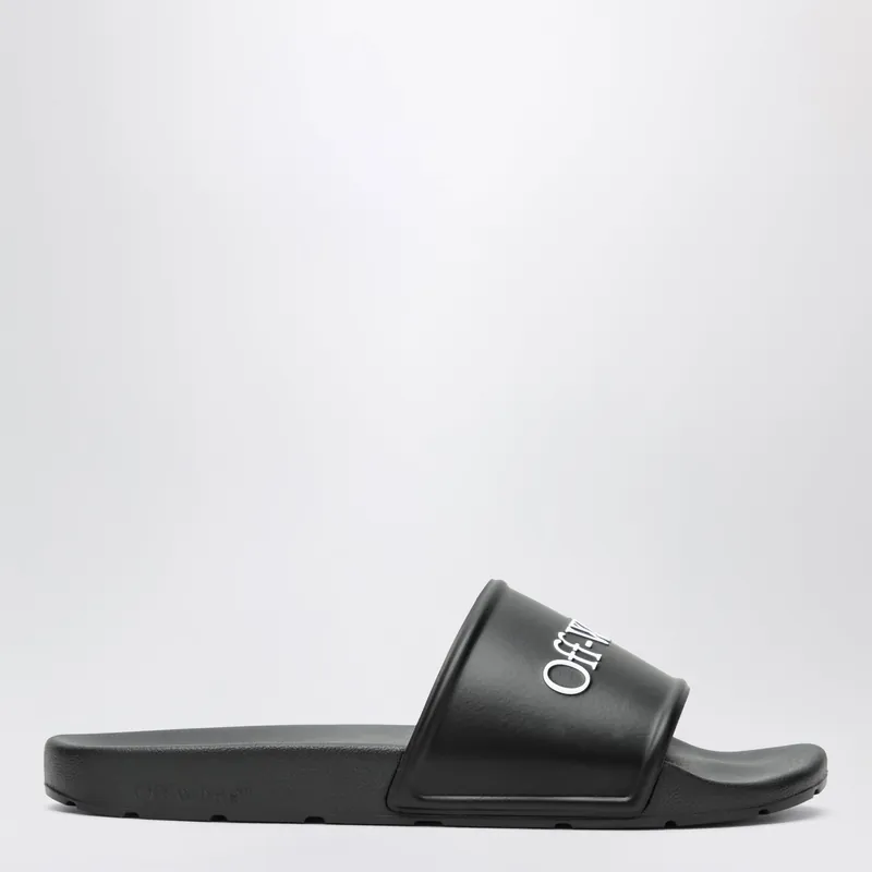 Black Bookish Sliders With Logo - Off-White