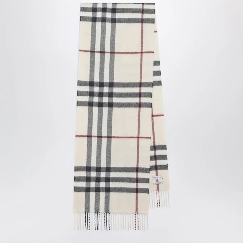Check Cashmere Scarf In Stone - Burberry