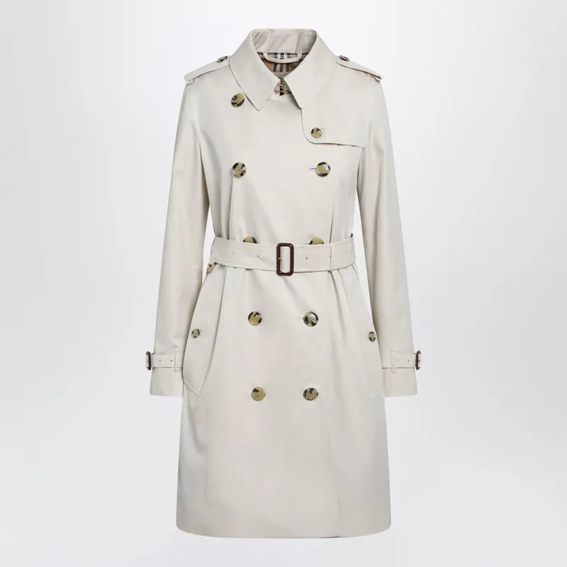 Kensington Mid-Length Tropical Gabardine Trench Coat, Beige