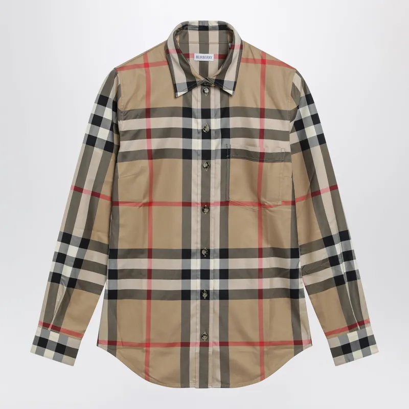 Slim-Fit Cotton Twill Check Shirt In Archive Beige